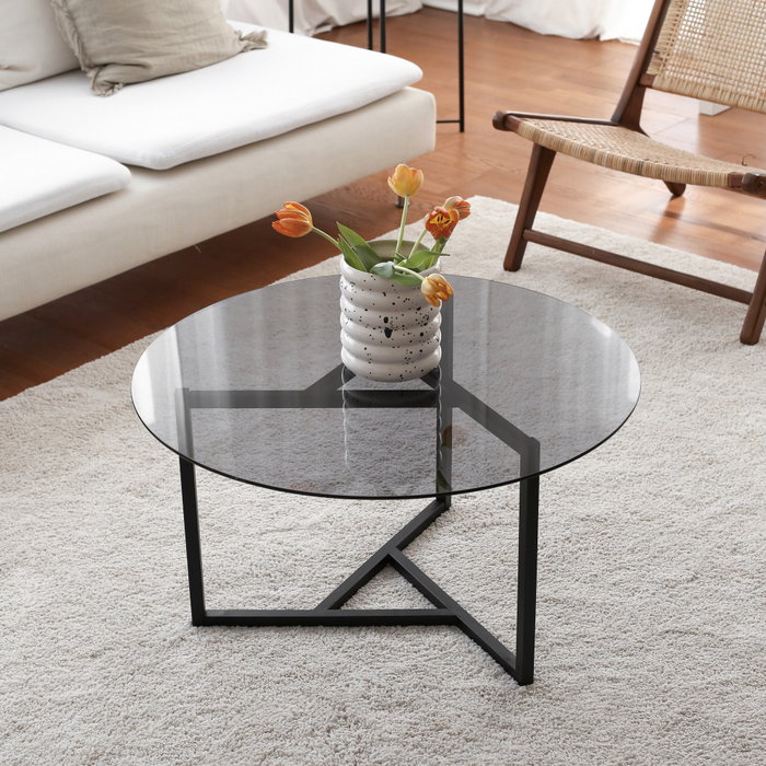 Hanah Home Trio Mesa de Centro de Cristal Templado Fume y Negro